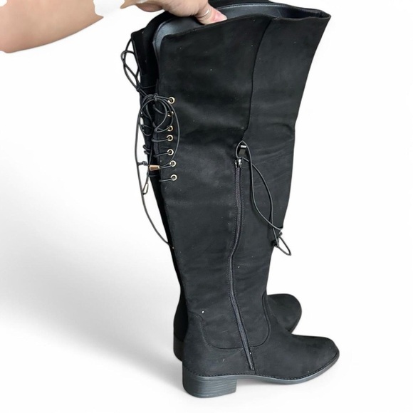 Top Moda Black Over-the-Knee Boots - Size 8, Suede-Like, Lace-Up Detail, New - Picture 6 of 8